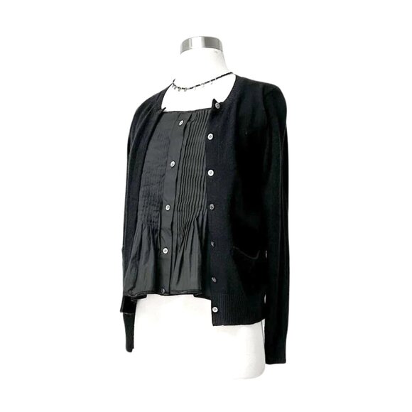 Sacai Japanese Black Cotton Pleat & Cardigan Layer Top - Picture 1 of 14
